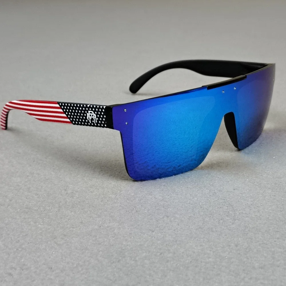 Rebel Reaper Sunglasses Blue Mirror Heat Wave Style Black Frame Surfer Boat NEW